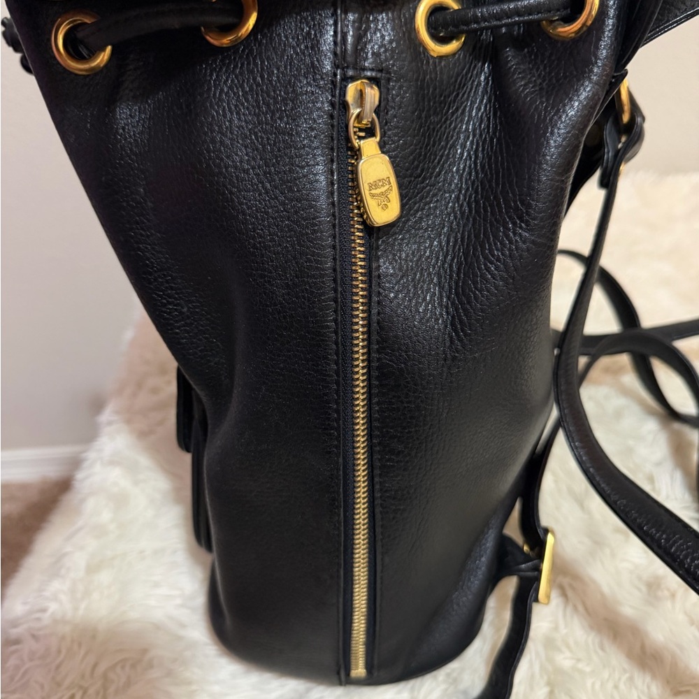 MCM Black Backpack with Gold Accents - Picture 8 of 12